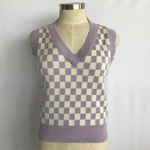 Love Tree Violet Purple Checkered Sleeveless V-Neck Sweater Vest Sz S